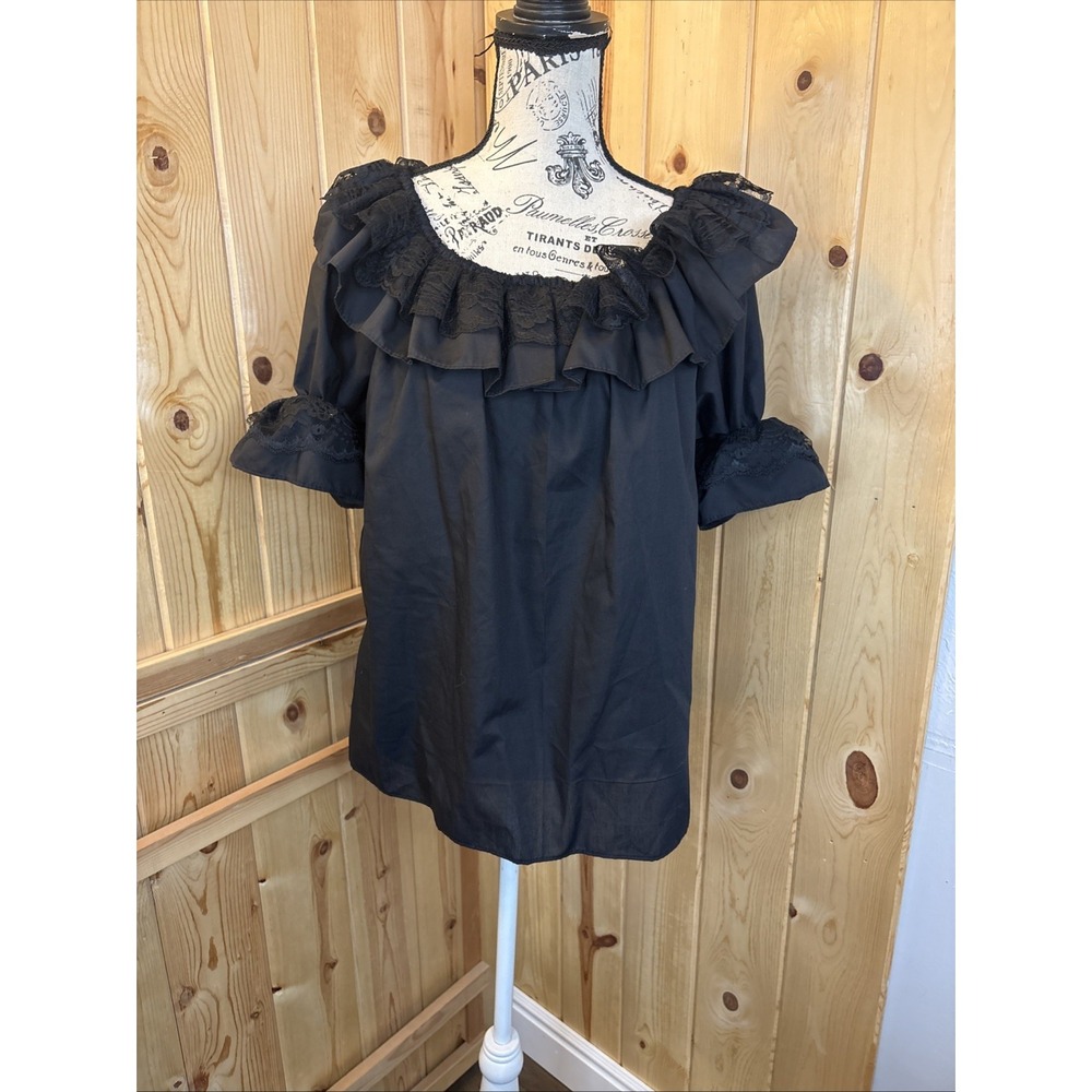 New Square Up Fashions Black Lace Trim Dance Top Puff Sleeve Ruffle Large Usa